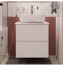 Тумба с раковиной STWORKI Колдинг 60 белая, с раковиной 50 Square, столешница белая сатиновая
