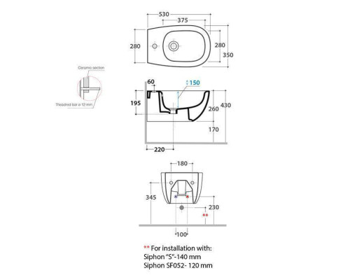 Globo Daily Биде подвесное 53х35см, 1 отв, цвет: белый матовый. DNS09BO
