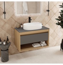 Тумба с раковиной Teymi Ritta 85, дуб эврика, матовый графит, раковина Iva 52