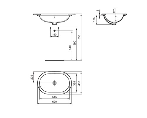 Ideal Standard Connect Раковина 62x41см., встраиваемая снизу, без отв., цвет: белый. E505001