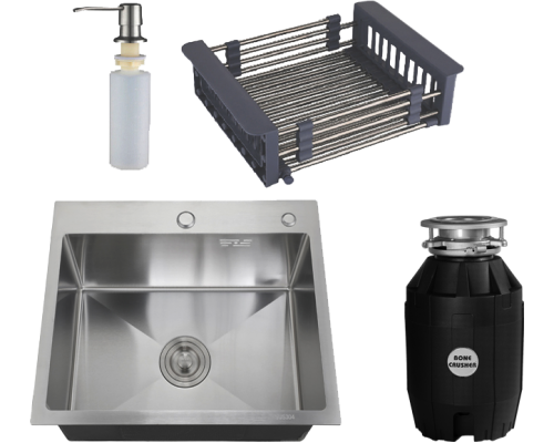 Комплект Мойка кухонная РМС MR-5050 c корзиной и дозатором, нержавеющая сталь + Измельчитель Bone Crusher BC 810-AS