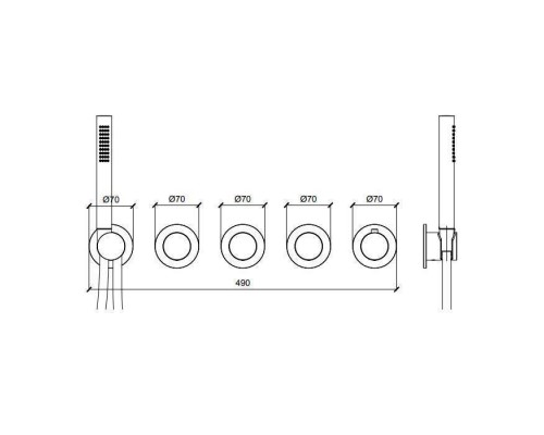 Almar Modular PUSH Смеситель для душа, встраиваемый, термостатический, на 3 потребителя с модулем ручного душа, цвет: оружейный металл брашированный PVD. E180434.GM