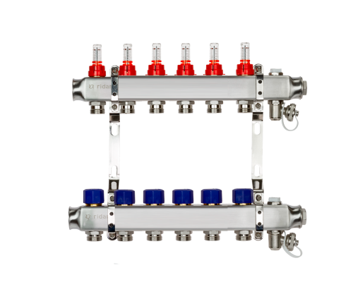 Комплект коллекторов Ридан SSM-6RF set с расходомерами и кронштейнами, 6 контуров 088U0956R