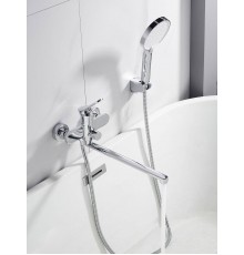 Смеситель для ванны с длинным изливом и лейкой (кран для ванны) Shevanik S4322, хром