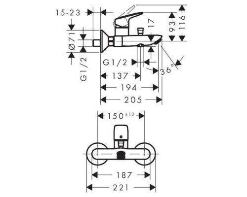 Hansgrohe Logis Смеситель для ванны, настенный, цвет: черный матовый. 71400670 Hansgrohe Logis Смеситель для ванны, настенный, цвет: черный матовый. 71400670