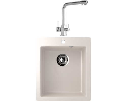 Комплект Мойка кухонная Ulgran U-404 -331 белая + Смеситель MEGA Life MG-TK06 хром