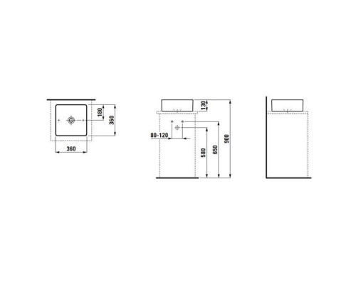 Laufen Living Square Раковина накладная 36x36x13см., без отв., без перелива, цвет: белый. 8.1143.3.000.112.1