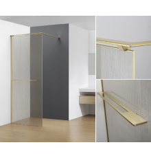Душевое ограждение 9002000 мм, 8мм триплекслен EasyClean, цвет профиля золото шлифованное AQM3720-3-9