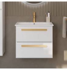 Тумба с раковиной Cezares Eco Cer 60 ручки сатиновое золото, bianco lucido
