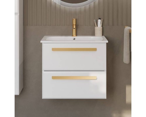 Тумба с раковиной Cezares Eco Cer 60 ручки сатиновое золото, bianco lucido Тумба с раковиной Cezares Eco Cer 60 ручки сатиновое золото, bianco lucido