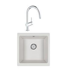 Комплект Мойка Paulmark Brilon PM104546-WH белый + Смеситель Grohe Minta 3291800E хром