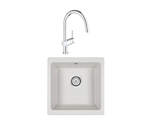 Комплект Мойка Paulmark Brilon PM104546-WH белый + Смеситель Grohe Minta 3291800E хром