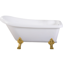 Акриловая ванна Ceruttispa Vito 150G 155x75 см, отдельностоящая, белая, овальная, на ножках, со сливом-переливом, фурнитура золото