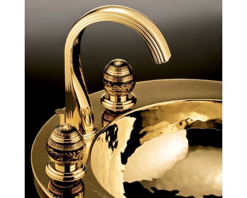 THG Marquise porcelaine noire Смеситель для раковины, 3 отв., цвет: золото/черный фарфор. A7F-F01-151