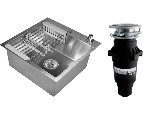 Комплект Мойка Wisent WG 5050 с PVD покрытием, с раздвижным коландером и дозатором, сатин + Измельчитель Bone Crusher BC 810-SL Slim Line