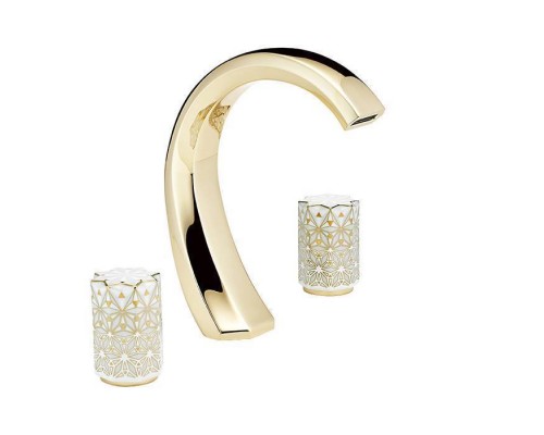 THG Nihal Porcelaine Ivoire Смеситель для раковины на 3 отверстия, с донным клапаном, цвет: Soft gold. U2N-F30-151 THG Nihal Porcelaine Ivoire Смеситель для раковины на 3 отверстия, с донным клапаном, цвет: Soft gold. U2N-F30-151