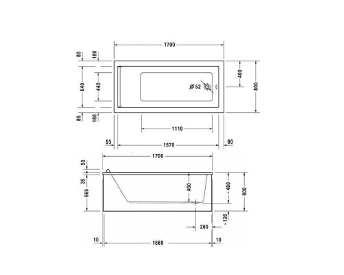Duravit STARCK Ванна акриловая  прямоугольный вариант 170x80х46см, встраиваемая или с панелями , с 1 наклоном  для спины ,  цвет: белый. 790100000000000,  790285000001000,  700336000000000