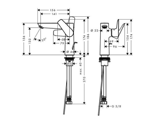 Hansgrohe Talis E Смеситель для раковины 150, на 1 отв, с донным клапаном, излив 141мм, цвет: черный матовый. 71754670 Hansgrohe Talis E Смеситель для раковины 150, на 1 отв, с донным клапаном, излив 141мм, цвет: черный матовый. 71754670
