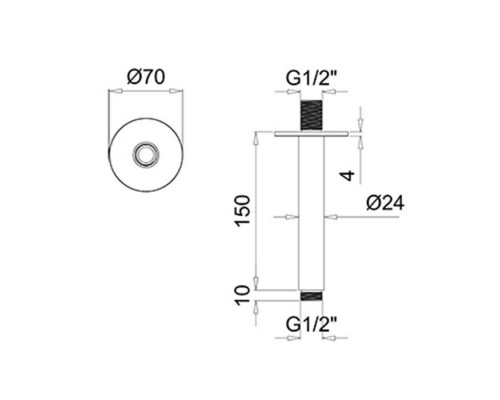 Almar Arms Кронштейн для верхнего душа, потолочный 15см., с круглым отражателем, цвет: черный матовый. E021107.MB
