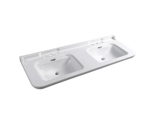 Kerasan Waldorf Раковина 150х55 см, 3 отв., двойная, керамическая, цвет: белый/хром. 4143K1bi/cr*3
