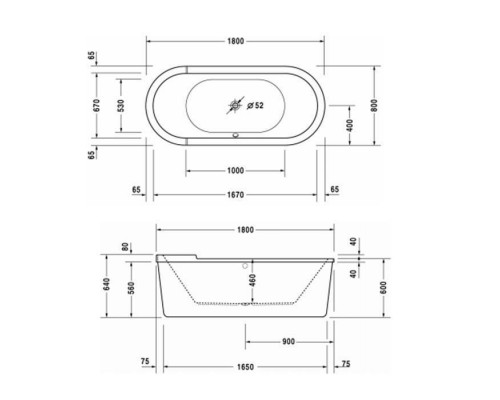 Duravit Ванна Starck 180x80см отдельностоящая с двумя наклонами для спины,  с акриловой  панелью и ножками, цвет: белый. 700010000000000,  792200000001000