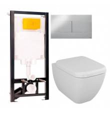Комплект Унитаз подвесной VitrA Shift 7742B003-0075 белый глянцевый + Крышка 91-003-009 с микролифтом, петли хром + Инсталляция OLI 80 ECO Sanitarblock mechanic 3 в 1 с кнопкой смыва