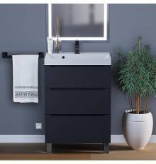 Тумба с раковиной Uperwood Tanos 60 напольная, черная матовая, 3 ящика