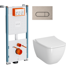Комплект Унитаз подвесной VitrA Shift 7742B003-0075 белая глянцевая + Крышка Integra Square 810-003-009 быстросъемная, с микролифтом + Инсталляция V-Fix Core 732-5800-01PV + Кнопка Root Round 740-2295 никель