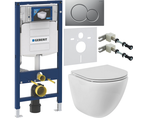 Комплект Унитаз подвесной BelBagno Amanda BB051CHR безободковый + Крышка BB870SC с микролифтом + Инсталляция Geberit Duofix UP 320 111.300.00.5 + Кнопка Sigma 01 115.770.JQ.5 лакированная, матовый хром + Крепления 111.815.00.1 к стене + Шумоизоляция 156.0