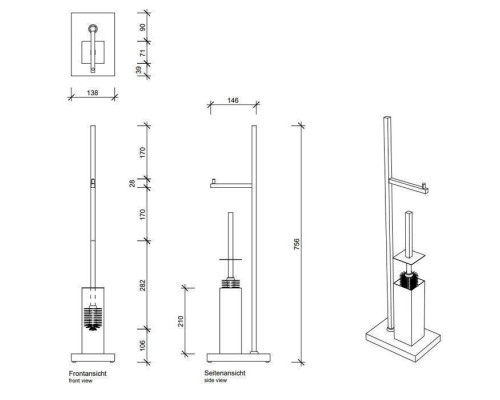 Decor Walther Corner DW 671 Напольная стойка 72см., с ершиком и бумагодержателем, цвет: черный матовый. 0801960 Decor Walther Corner DW 671 Напольная стойка 72см., с ершиком и бумагодержателем, цвет: черный матовый. 0801960