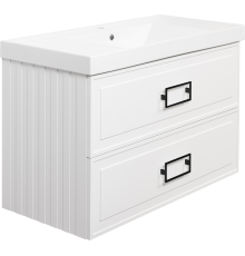 Тумба с раковиной La Fenice Cubo Twin 100, подвесная, bianco, ручки черные, раковина Cubo 100