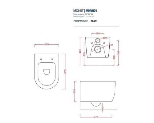 Artceram Monet Унитаз подвесной 36х52см, Rimless, цвет: белый матовый. MNV001 05 00