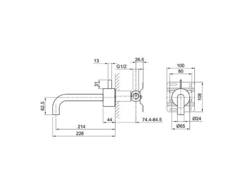 Fantini AF/21 Смеситель для раковины, настенный, излив: 214 мм, цвет: Matt Copper PVD. 27 P9 A513B
