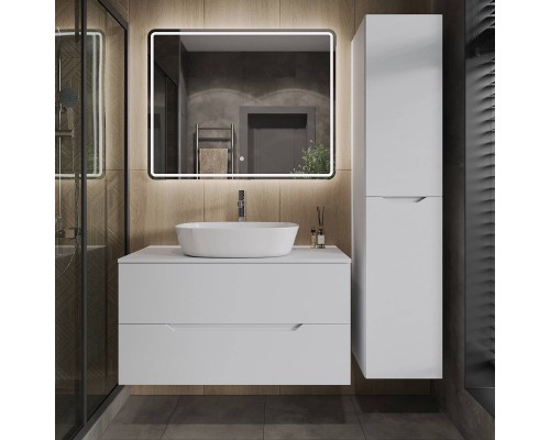 Мебель для ванной комнаты Orange Line 100 подвесная, 2 ящика, матовая белая с раковиной B08-500W