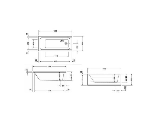 Duravit D-Code  Ванна акриловая 150х75x40см, встраиваемая, с 1 наклоном для спины, выпуск в зоне ног, цвет: белый. 700095000000000,  790225000001000/89013099098000,  790127000000000