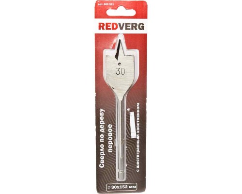 Сверло по дереву REDVERG перовое HCS 30 мм(600311)