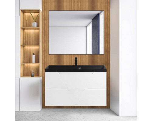 Мебель для ванной комнаты BelBagno Vittoria 100 подвесная, bianco opaco, черная матовая раковина