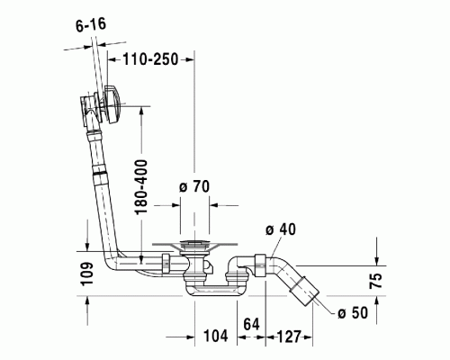 Duravit Комплект слива-перелива для ванны D-Code с боковым выпуском. 790225000001000/89013099098000