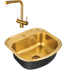 Комплект Мойка кухонная Zorg Inox PVD SZR 4749 BRONZE бронза + Смеситель Inox SZR-7039 BRONZE бронза