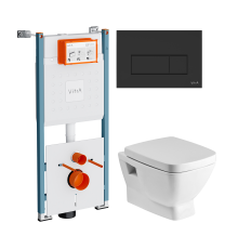Комплект Унитаз подвесной Santek Нео 1WH302423 с микролифтом + Инсталляция VitrA V-Fix Core 732-5800-01PV + Кнопка Root Square 740-2311 черная матовая