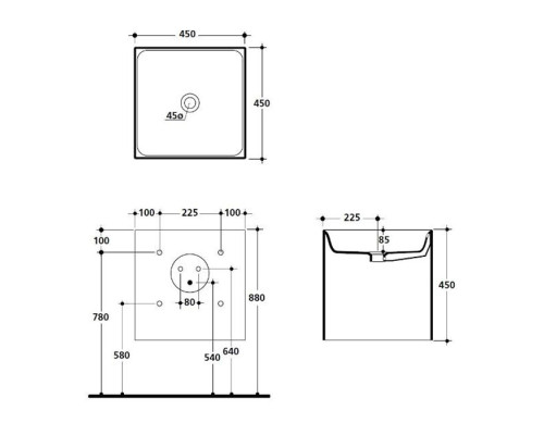 Kerasan Cento Раковина подвесная 45х45см, без отв., цвет: белый. 3538bi*0