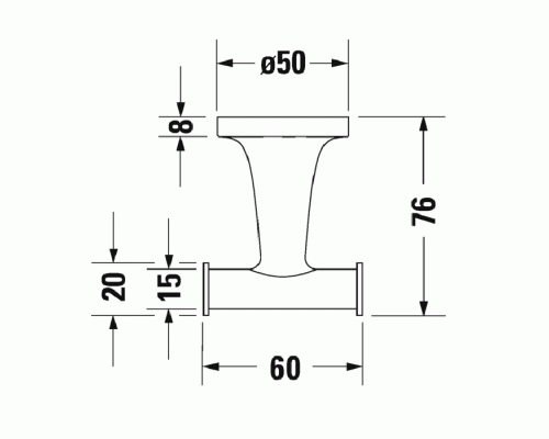 Duravit Starck T Двойной крючок, подвесной, цвет: хром. 0099301000 Duravit Starck T Двойной крючок, подвесной, цвет: хром. 0099301000