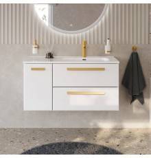 Тумба с раковиной Cezares Eco Cer-N 100 R, bianco lucido, раковина Duet 100 R, ручки сатиновое золото