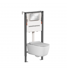 Комплект Ceramicanova Унитаз подвесной New Day CN3005 безободковый, с микролифтом + Инсталляция Balance CN121002CH с кнопкой Square глянцевый хром