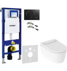 Комплект Унитаз подвесной Geberit AquaClean Sela 146.224.11.1 альпийский белый + Крепления Duofix 111.815.00.1 к стене + Шумоизоляция 156.050.00.1 + Инсталляция UP 320 111.300.00.5 + Кнопка Sigma 01 115.770.DW.5 черная