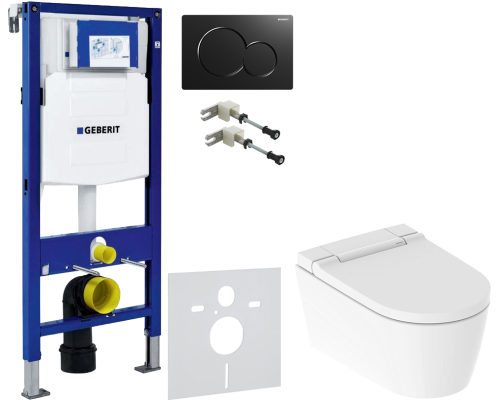 Комплект Унитаз подвесной Geberit AquaClean Sela 146.224.11.1 альпийский белый + Крепления Duofix 111.815.00.1 к стене + Шумоизоляция 156.050.00.1 + Инсталляция UP 320 111.300.00.5 + Кнопка Sigma 01 115.770.DW.5 черная