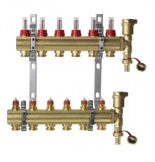 Комплект коллекторов Danfoss FHF-6F set с расходомерами, кронштейнами и воздухоотводчиками, 6 контуров. 088U0726