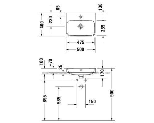 Duravit Happy D.2 Plus Раковина 50х40 см, 1 отв., накладная, цвет: белый. 2360500000 Duravit Happy D.2 Plus Раковина 50х40 см, 1 отв., накладная, цвет: белый. 2360500000