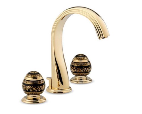 THG Marquise porcelaine noire Смеситель для раковины, 3 отв., цвет: золото/черный фарфор. A7F-F01-151