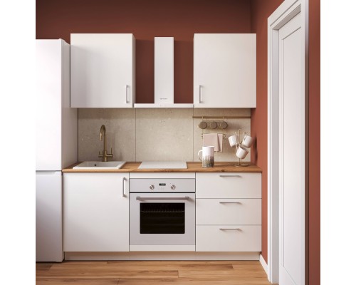 Кухонный гарнитур Domaci Болонья 180 см, фасад белый, ручка хром, столешница дуб вотан KUH-767509